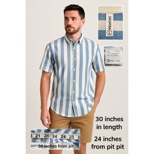 Sailwind Blue White Vertical Stripe Short Sleeve Button Up Shirt Men’s Large 24”
